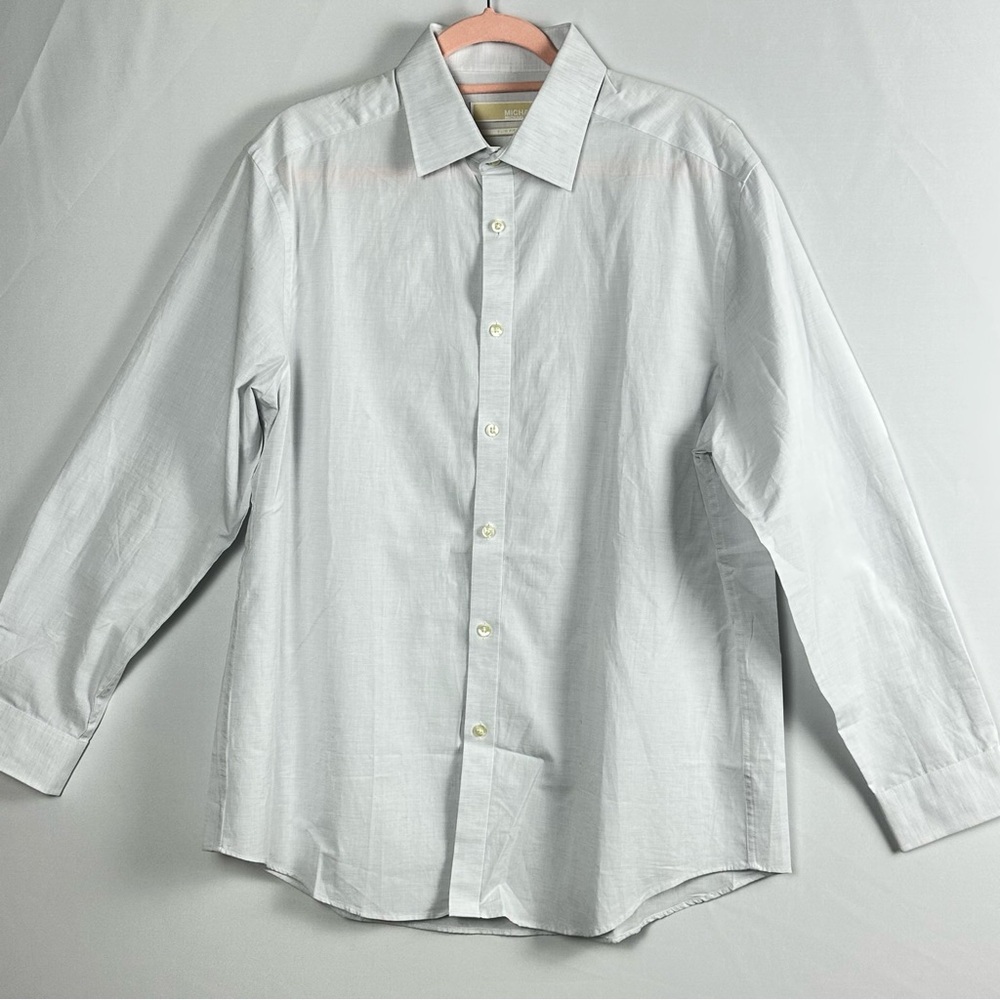 MICHAEL KORS slim fit button down shirt in grey linen blend- size 16 1/2 - 32/33